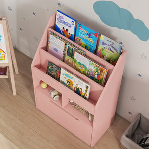 Libreria per Bambini con Ripiani Mensole e Cassetto 60x29,9x90 cm in MDF Rosa