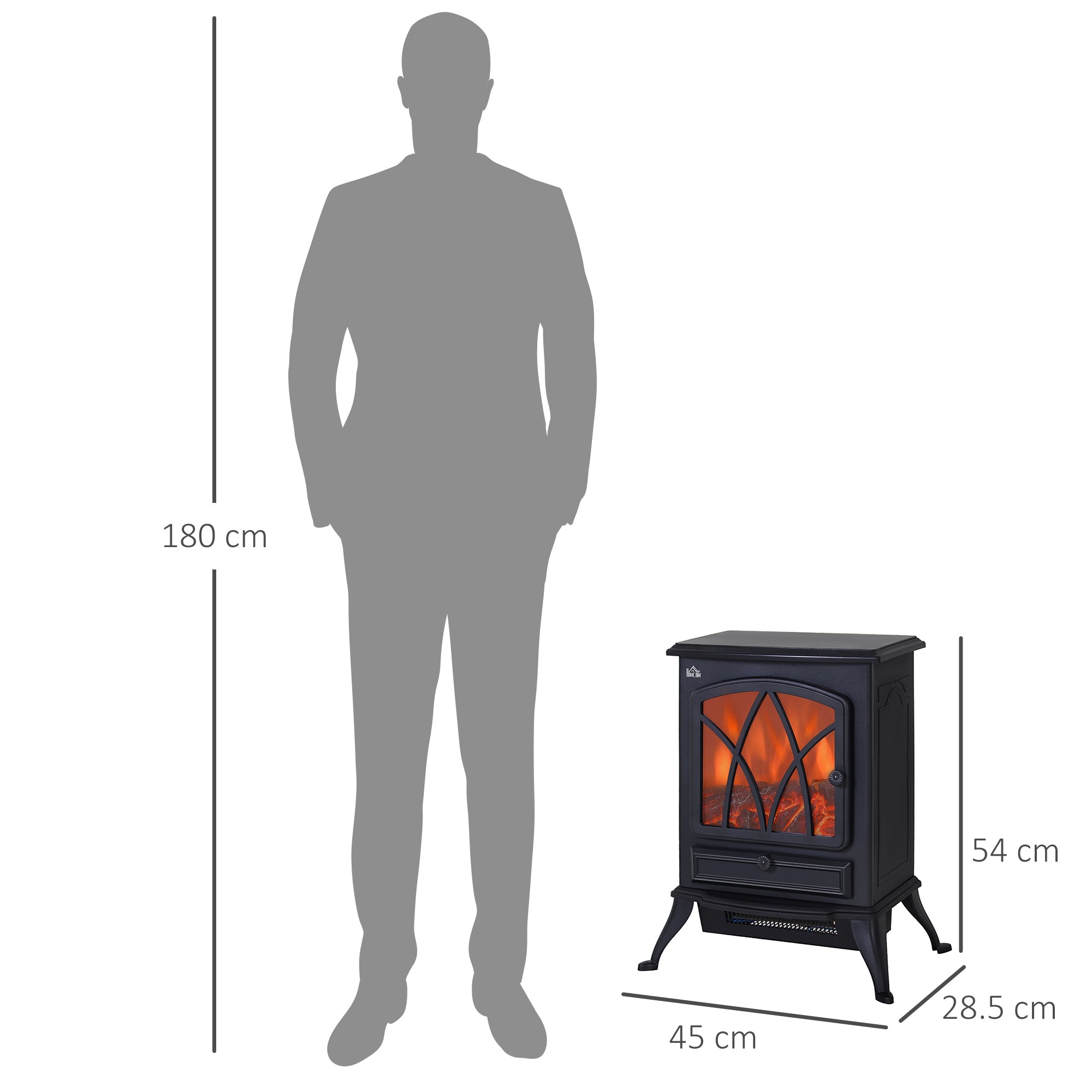 Camino Elettrico da Terra Effetto Fiamma in Stile Retrò Termostato 1000-2000W Nero