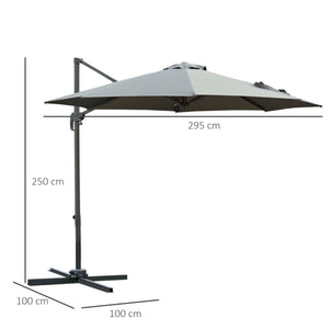 Ombrellone da Giardino Decentrato a Manovella e a 8 Stecche Ø2,95x2,5 m Grigio