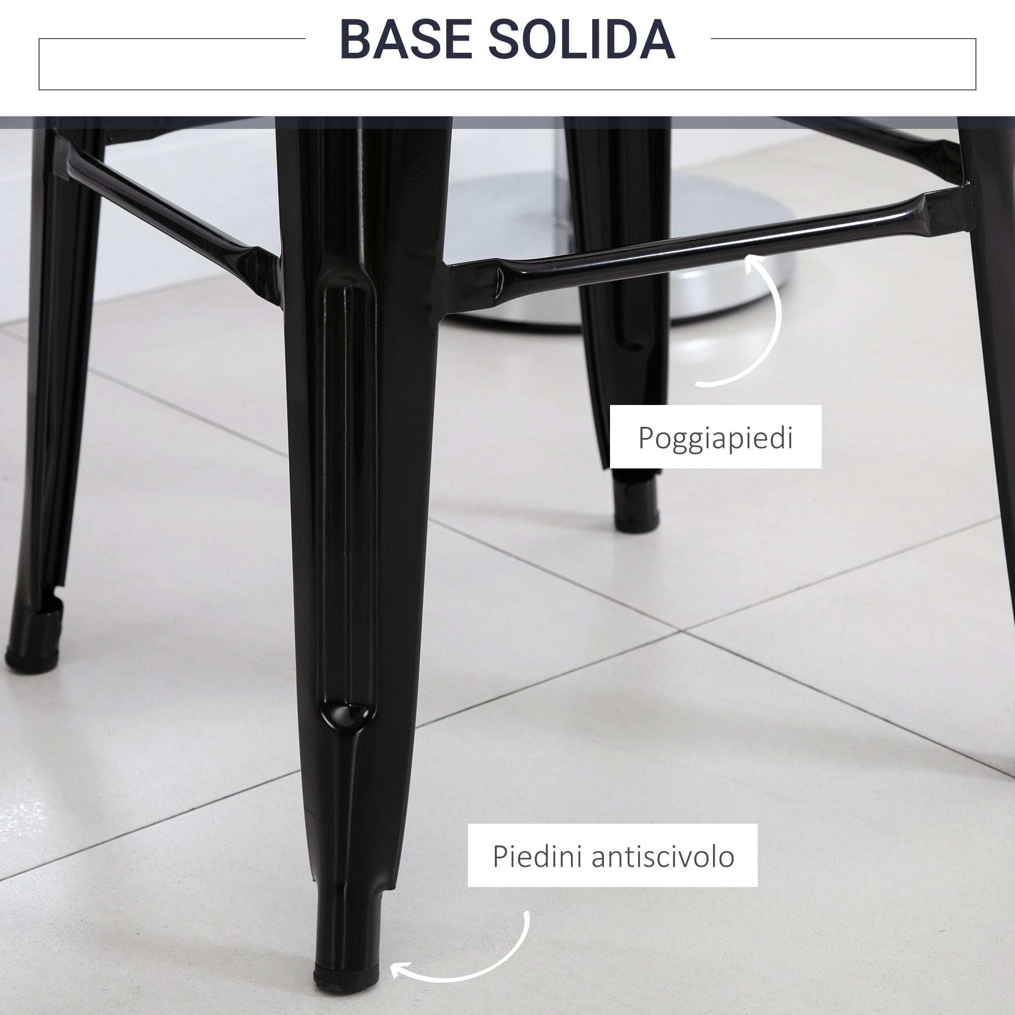 Set 4 Sgabelli Bar 43x43x76 cm con Poggiapiedi in Metallo Nero