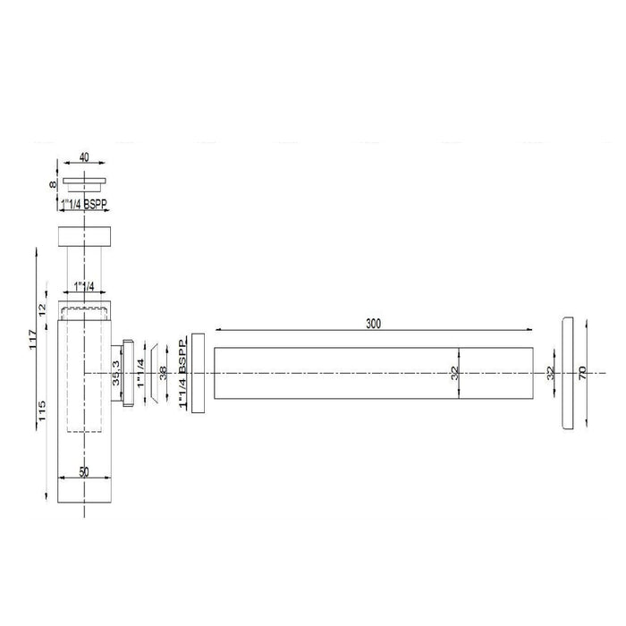 Sifone arredo cromato quadrato tubo liscio ottone cromato