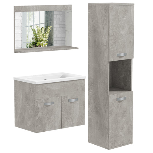 Mobile Bagno Sospeso 60 cm Lavabo Specchio e 1 Pensile Grigio