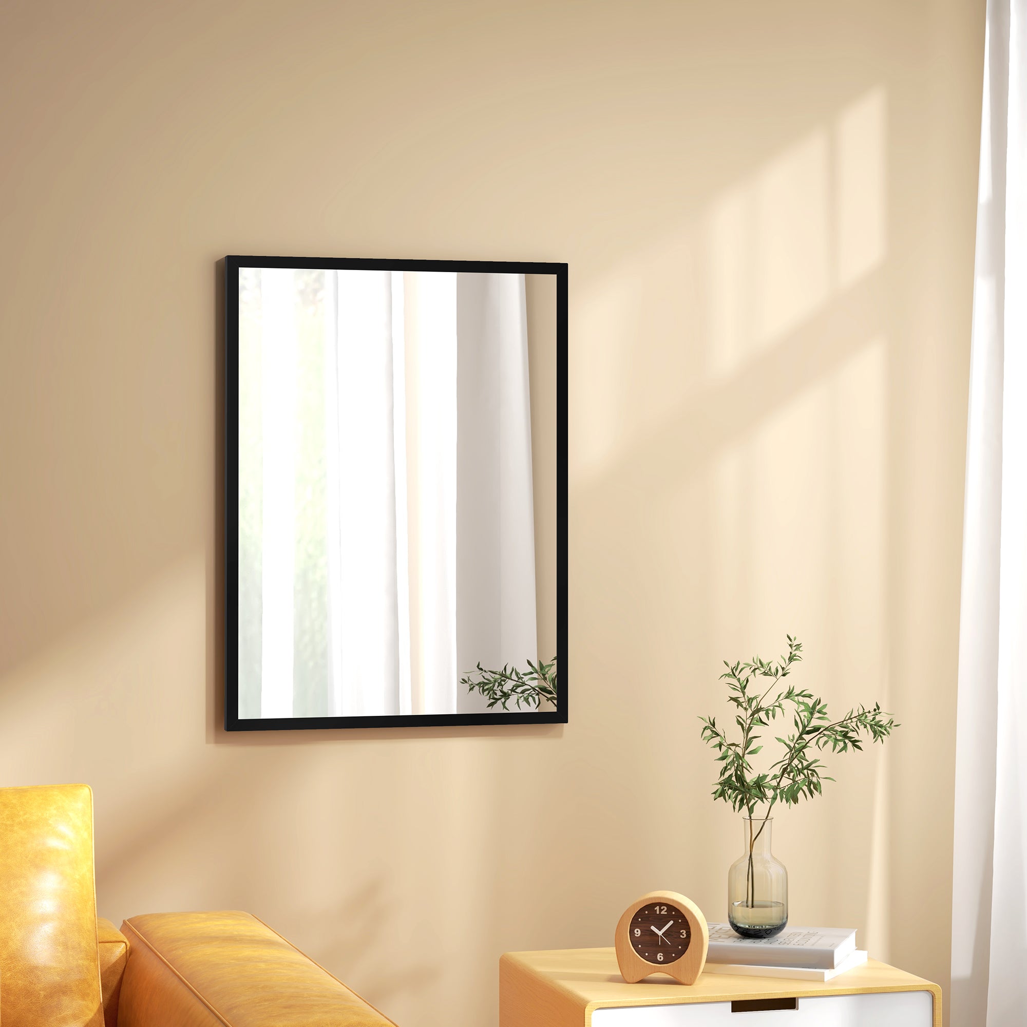 Specchio da Parete Rettangolare con Ganci 60x80 cm in Vetro e MDF Nero