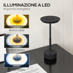 Lampada da Tavolo a LED Senza Filo Touch ⌀13x28,5 cm Batteria Ricaricabile Nero