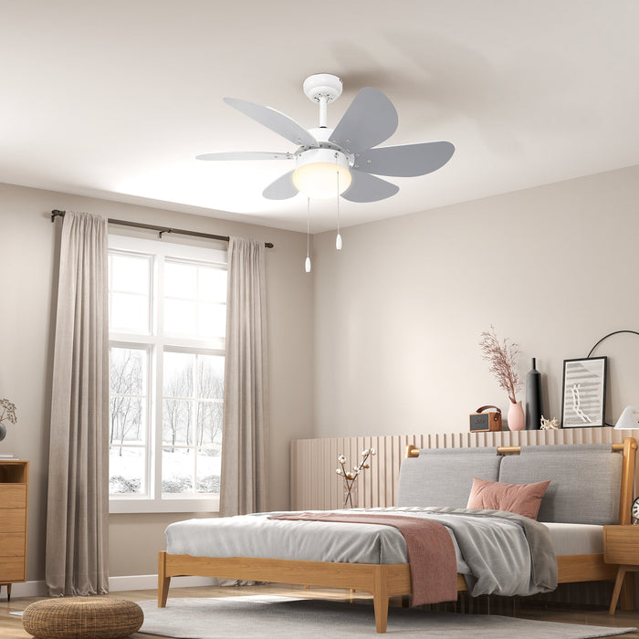 Ventilatore a Soffitto con Luce LED e Interruttore a Catena Ø76x41.5 cm in MDF e Acrilico Grigio e Bianco