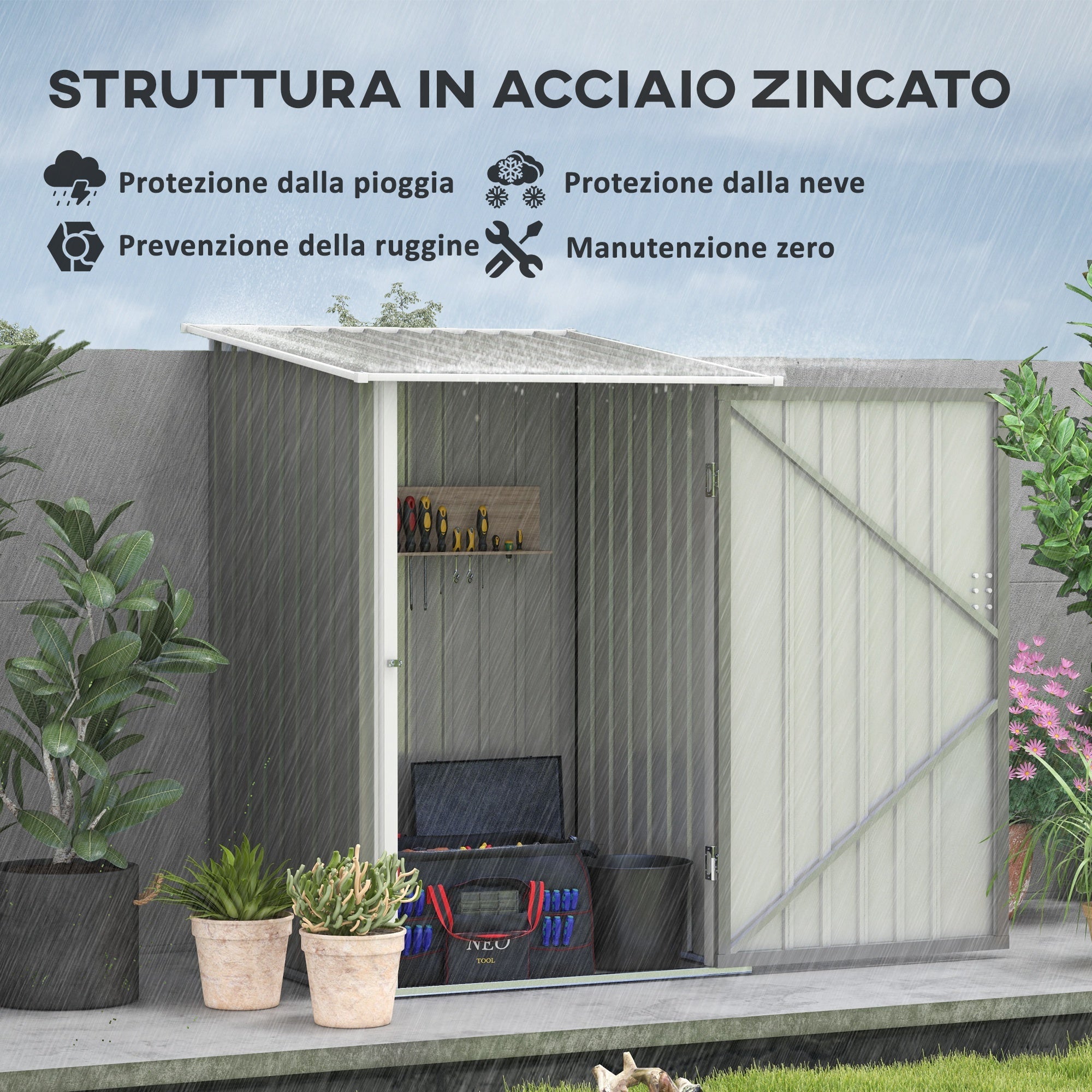 Casetta Box da Giardino 100x103x160cm in Acciaio Galvanizzato Grigio