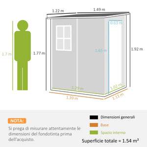 Casetta da Giardino con Finestra e Doppia Porta 122x149x192 cm in Alluminio e PP Grigio