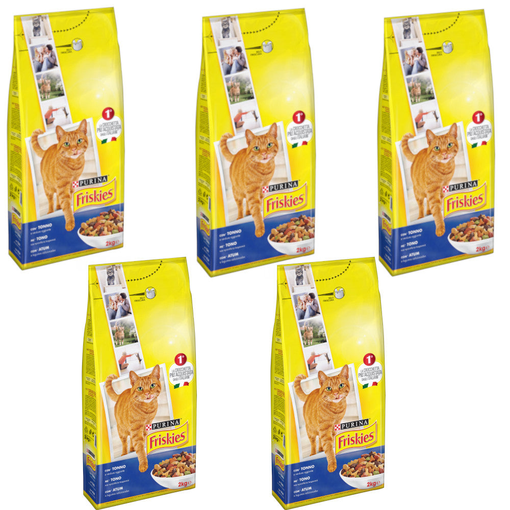 Multipack da 5 friskies purina croccantini per gatti adulti tonno e verdure 2 kg cad