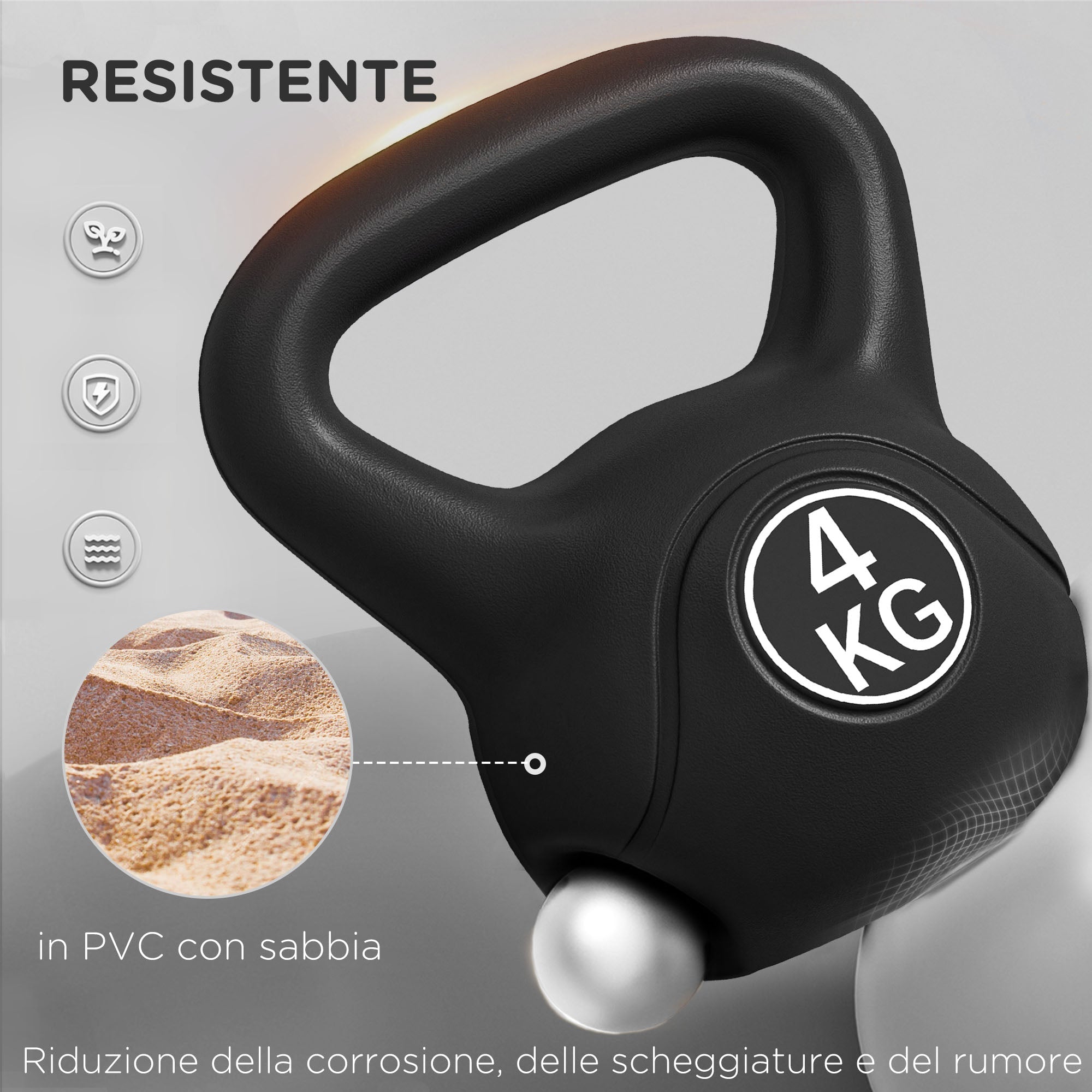 Kettlebell per Allenamento 4 kg in Plastica e Sabbia Nero