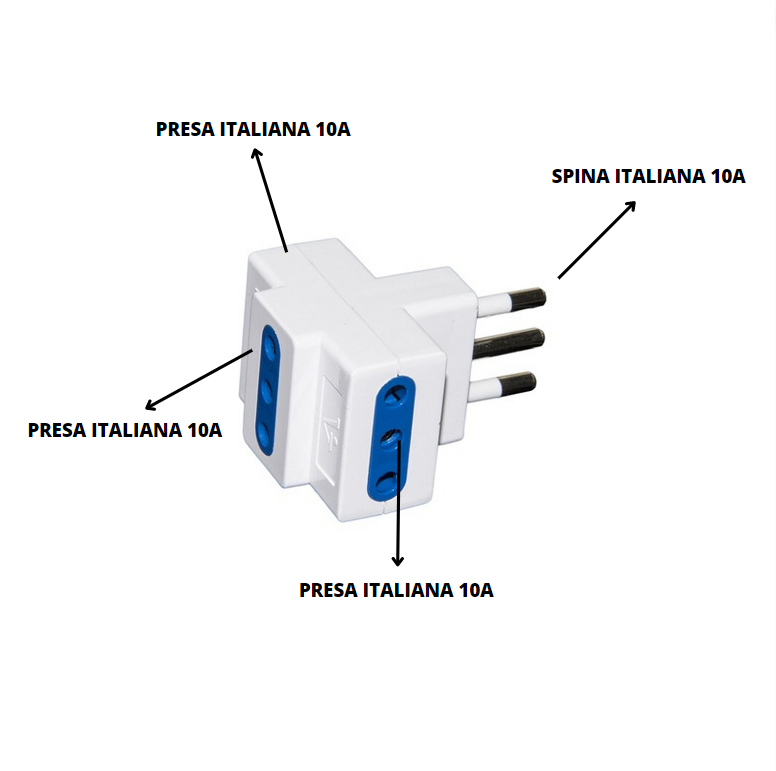 Adattatore triplo attacco piccolo bianco 10 ampere ecova