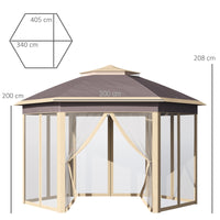 Gazebo Pieghevole da Giardino 4,05x3,4x2,85m con Zanzariera in Metallo e Tessuto Oxford Beige