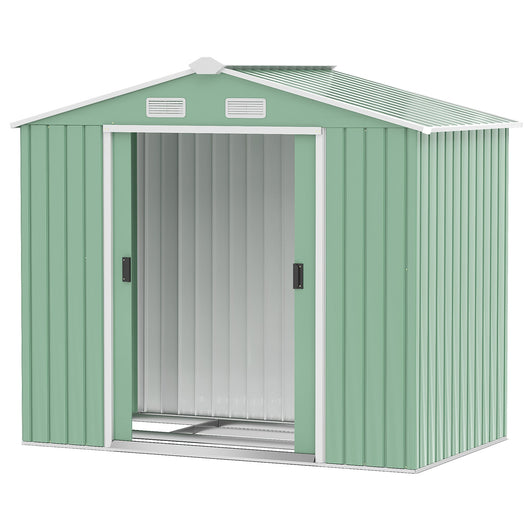 Casetta Box da Giardino 213x130x185 cm con Porte Scorrevoli in Acciaio Verde