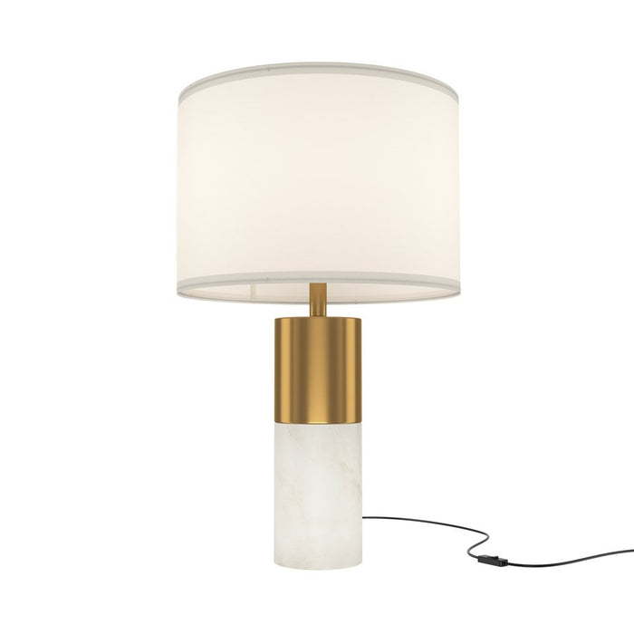 Lampada Da Tavolo Moderno Bianco Metallo Ottone Paralume Tessuto 1 Luce E27 60W