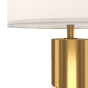 Lampada Da Tavolo Moderno Bianco Metallo Ottone Paralume Tessuto 1 Luce E27 60W