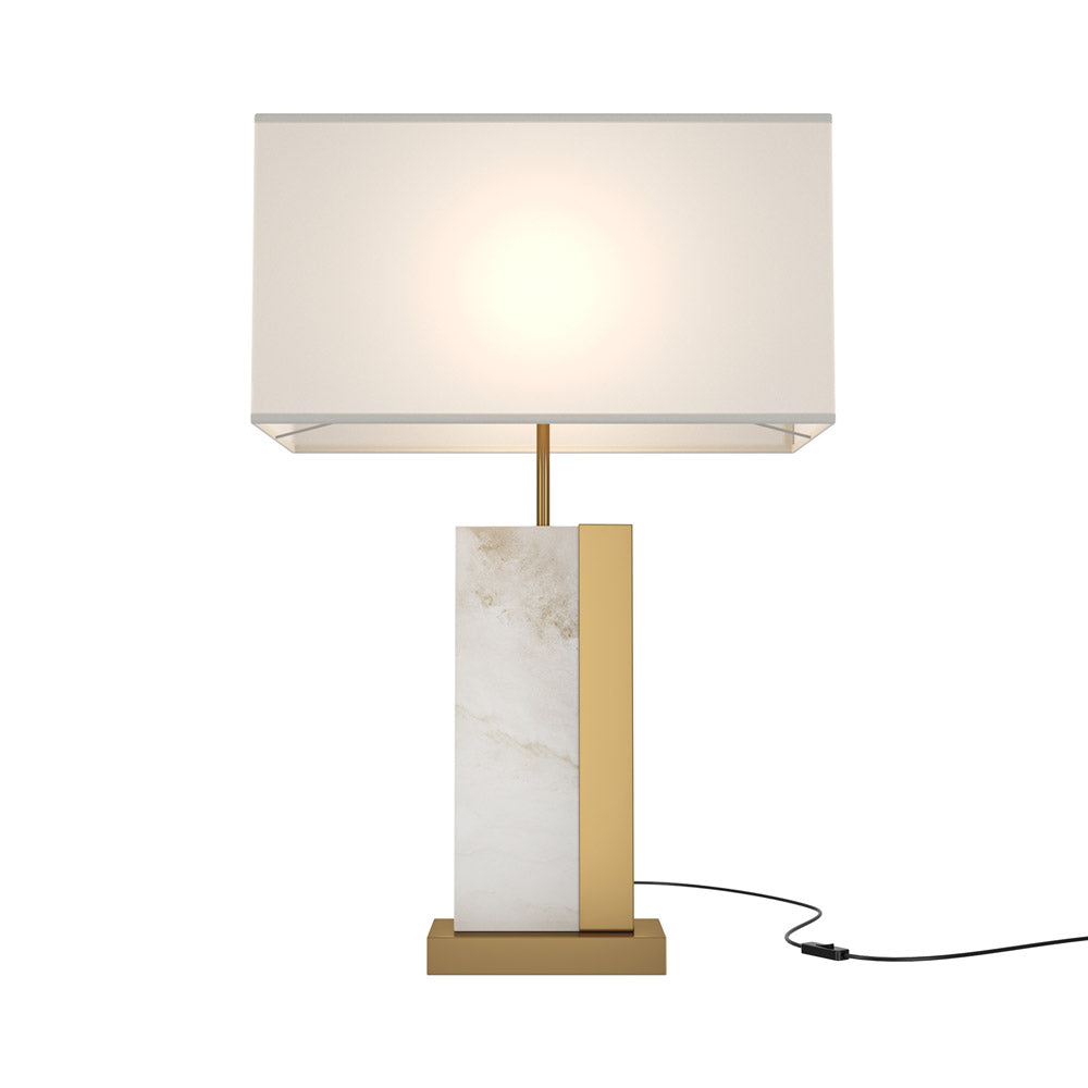 Lampada Da Tavolo Moderno Bianco Metallo Ottone Paralume Tessuto Luce E27 60W