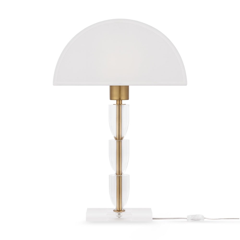 Lampada Da Scrivania Contemporanea Prima Metallo Ottone Diffusore Cotone Bianco