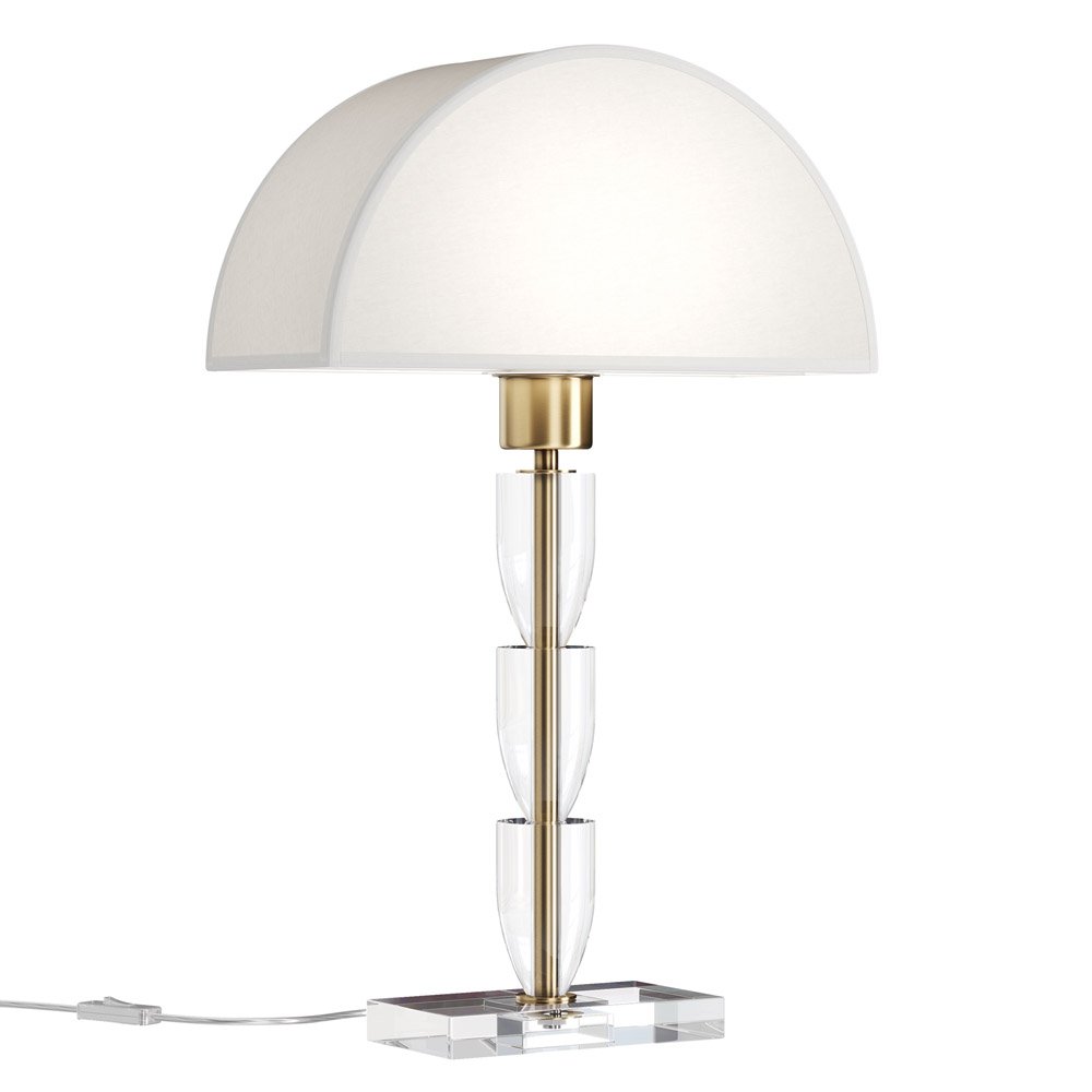 Lampada Da Scrivania Contemporanea Prima Metallo Ottone Diffusore Cotone Bianco