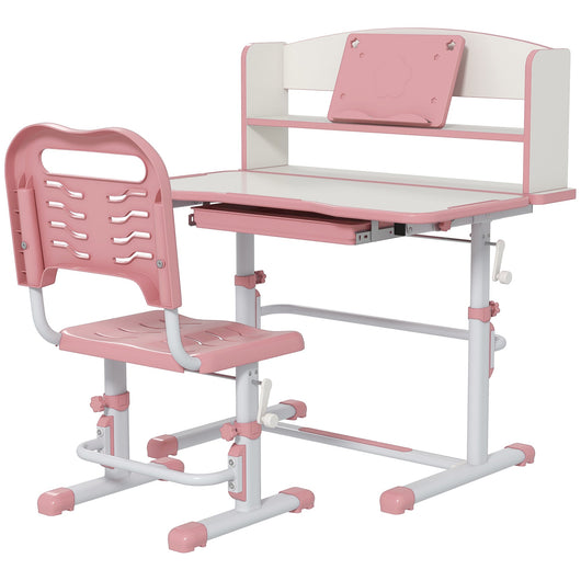 Banco Studio Scuola per Bambini 80x54,5x104 cm con Sedia Regolabile e Piano Inclinabile Rosa