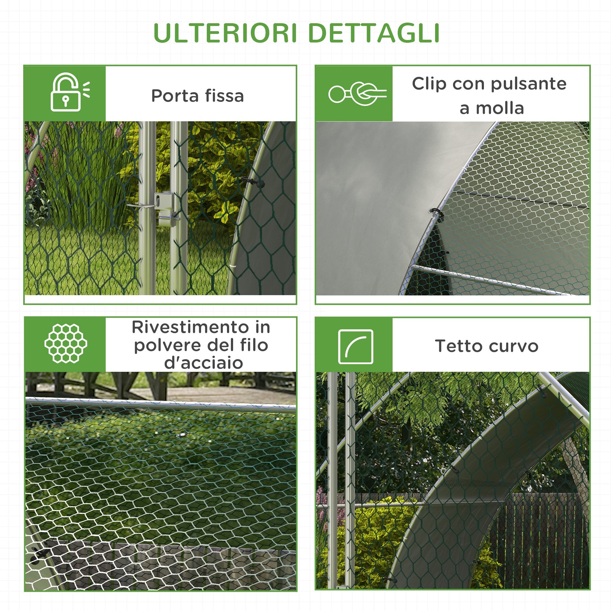 Recinto per Galline per 14-18 Animali con Porta Bloccabile 3x5,6x2,2 m in Acciaio Argento