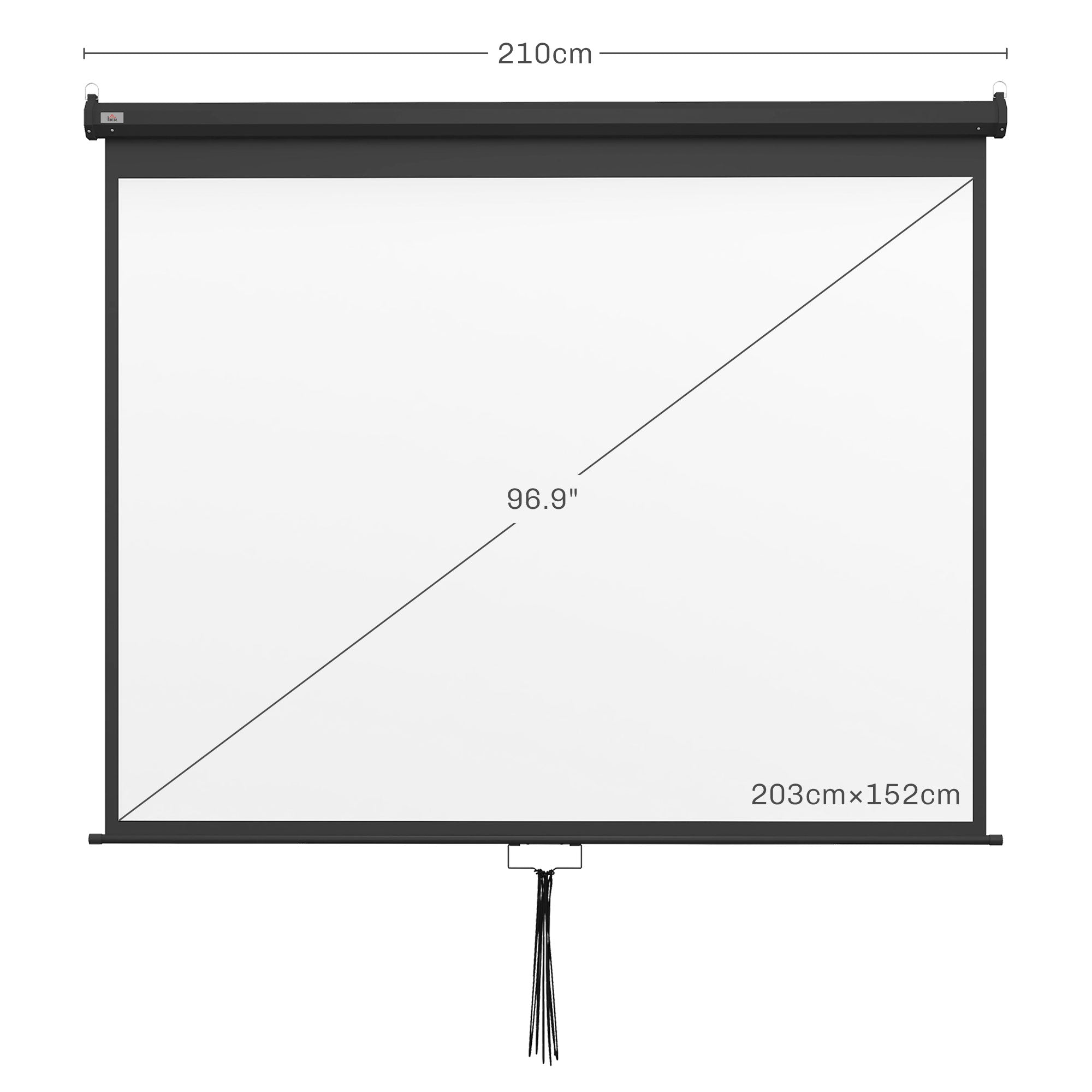 Telo Proiettore 100" Regolabile con Montaggio a Soffitto e Parete Formato 4:3 203x7,5x152 cm Bianco e Nero