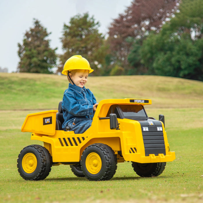 Camion Giocattolo Licenza Caterpillar 110x70,5x61,5 cm con Telecomando Fari Secchio e Pala Giallo