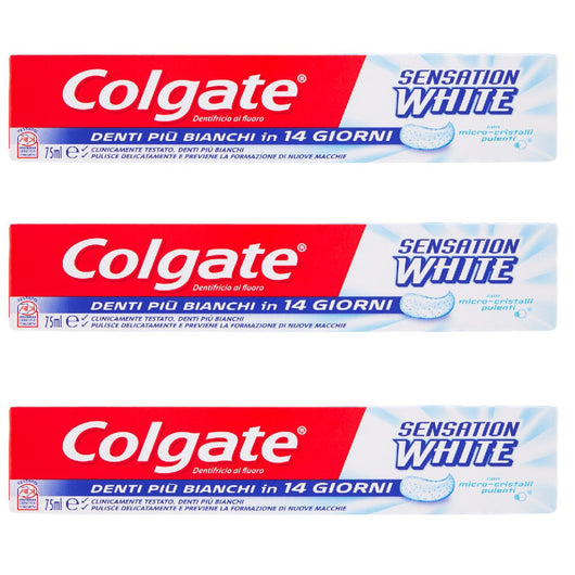 Multipack da 3 dentifrici colgate sensation white - confezioni da 75 ml ciascuna