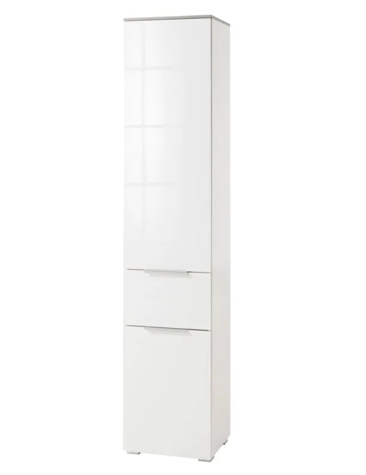 Colonna multiuso con 2 ante e 1 cassetto colore Bianco Laccato e top Grigio Cemento, ZCMGL-CLLT