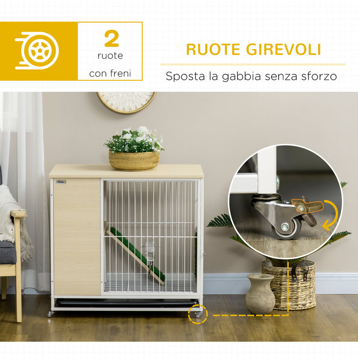 Gabbia per Conigli 78x52,5x76,5 cm in Truciolato Acciaio e PVC Rovere