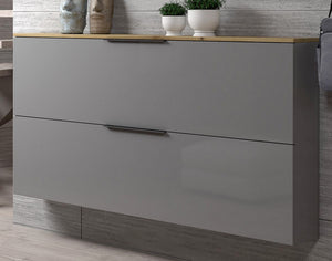 Scarpiera orizzontale due ribalte, finitura Grigio con top Rovere, ZEMSPACEG 