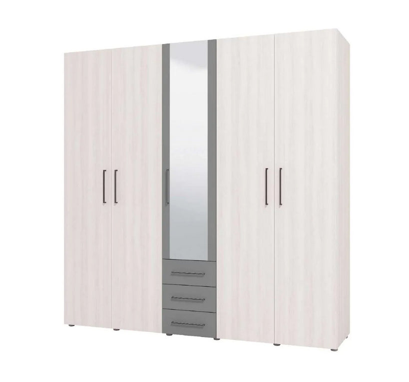 Armadio stile industry 5 ante, colore Bianco frassino e Grigio, ZFMSID88221011 