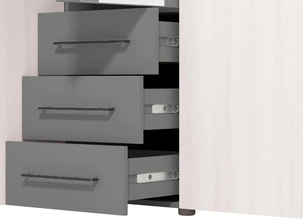 Armadio stile industry 5 ante, colore Bianco frassino e Grigio, ZFMSID88221011 