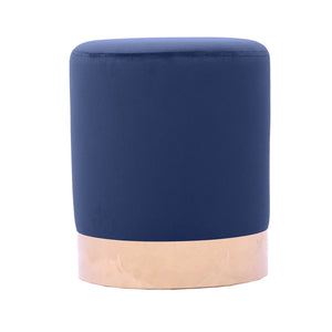 Pouf Ø33x39 cm con placca dorata e velluto blu