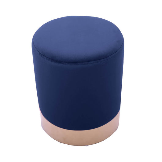 Pouf tondo di design rivestito in velluto blu