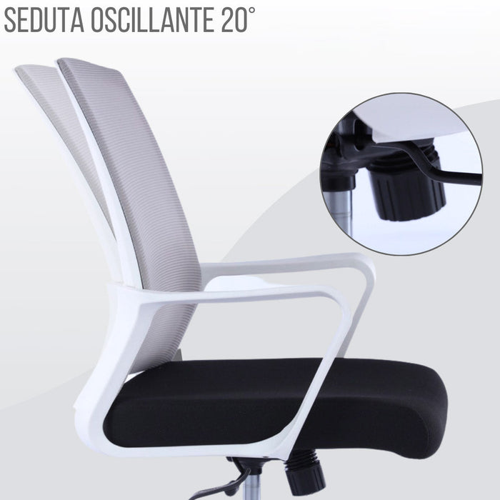 Sedia Operativa da Ufficio 45x51x94/100h cm Ergonomica con Supporto Lombare Bianca