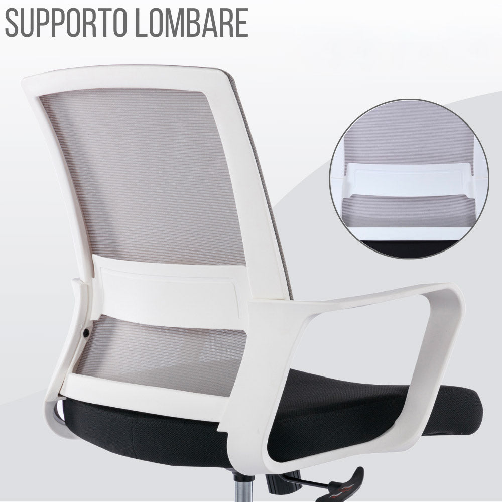 Sedia Operativa da Ufficio 45x51x94/100h cm Ergonomica con Supporto Lombare Bianca