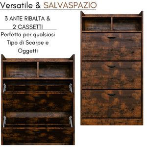 Scarpiera Salvaspazio 3 Ante a Ribalta 60x24x120h cm in Melaminico Industrial