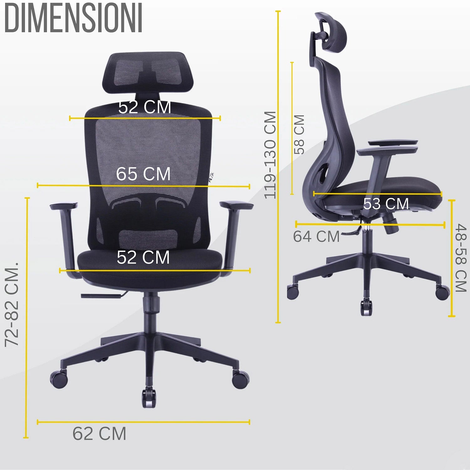 Sedia Direzionale da Ufficio 62x64x119/139 cm Ergonomica con Poggiabraccia Regolabili Nera