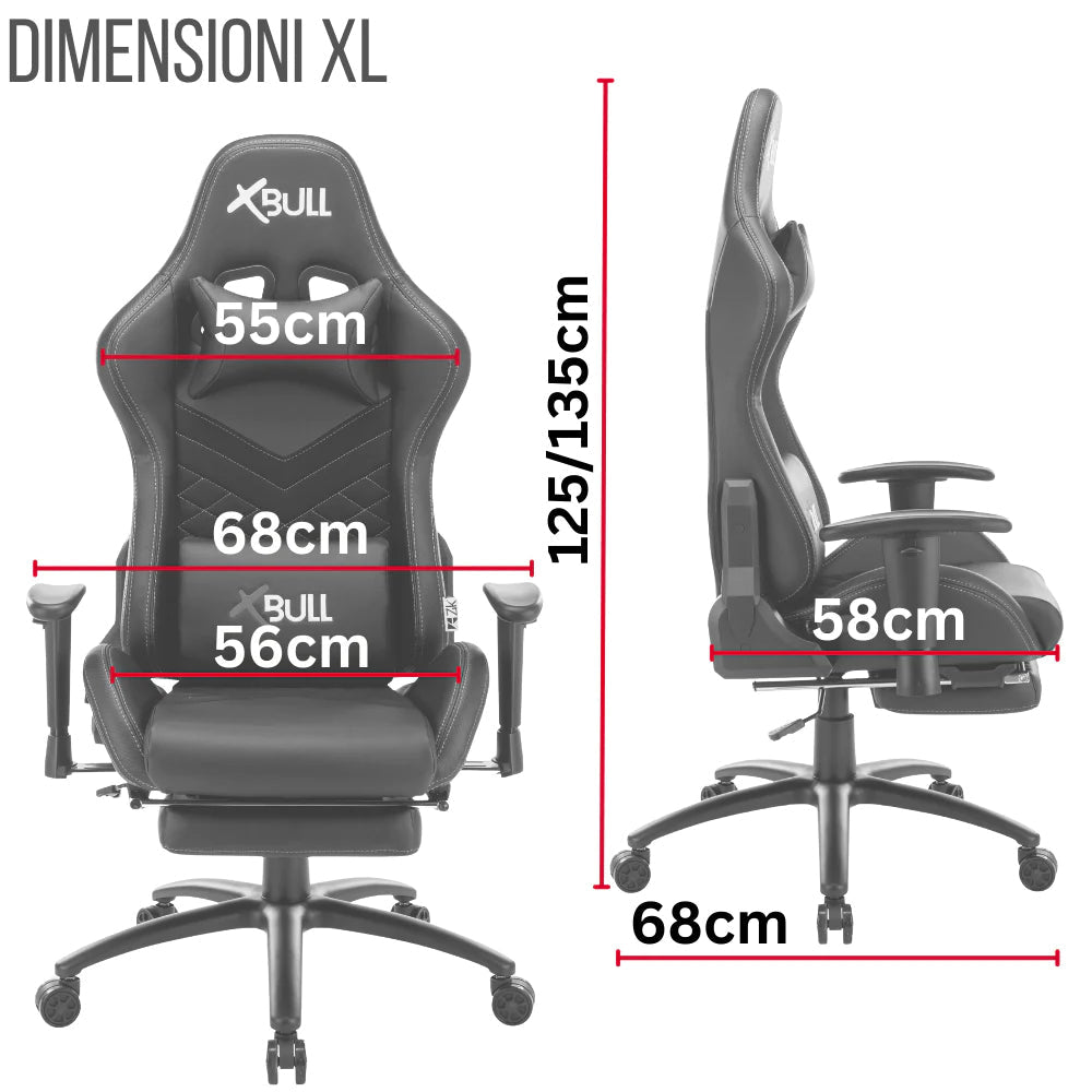 Sedia Gaming da Ufficio 68x55x129/139 cm con Poggiapiedi e Supporto Lombare Nera