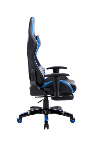 Sedia Gaming da Ufficio 68x55x129/139 cm con Poggiapiedi e Supporto Lombare Blu e Nero