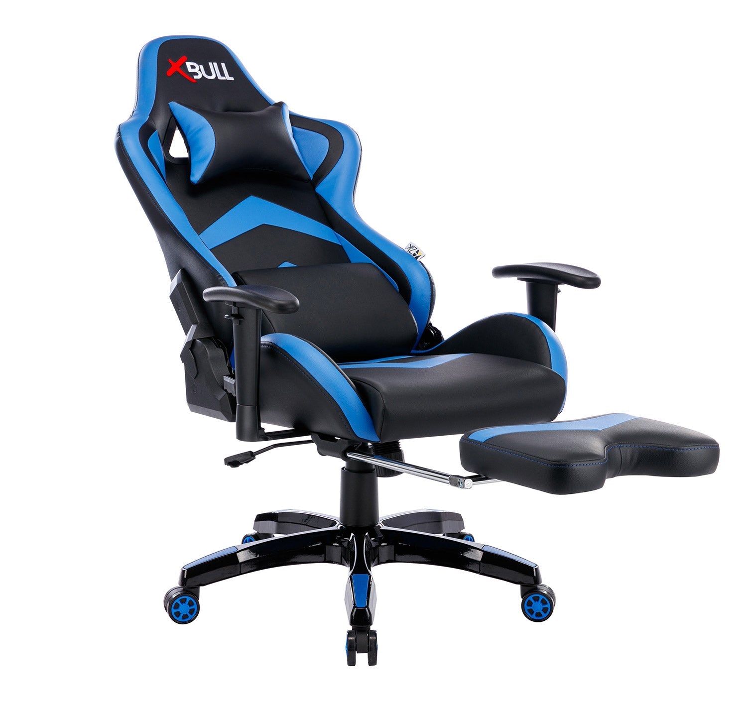 Sedia Gaming da Ufficio 68x55x129/139 cm con Poggiapiedi e Supporto Lombare Blu e Nero