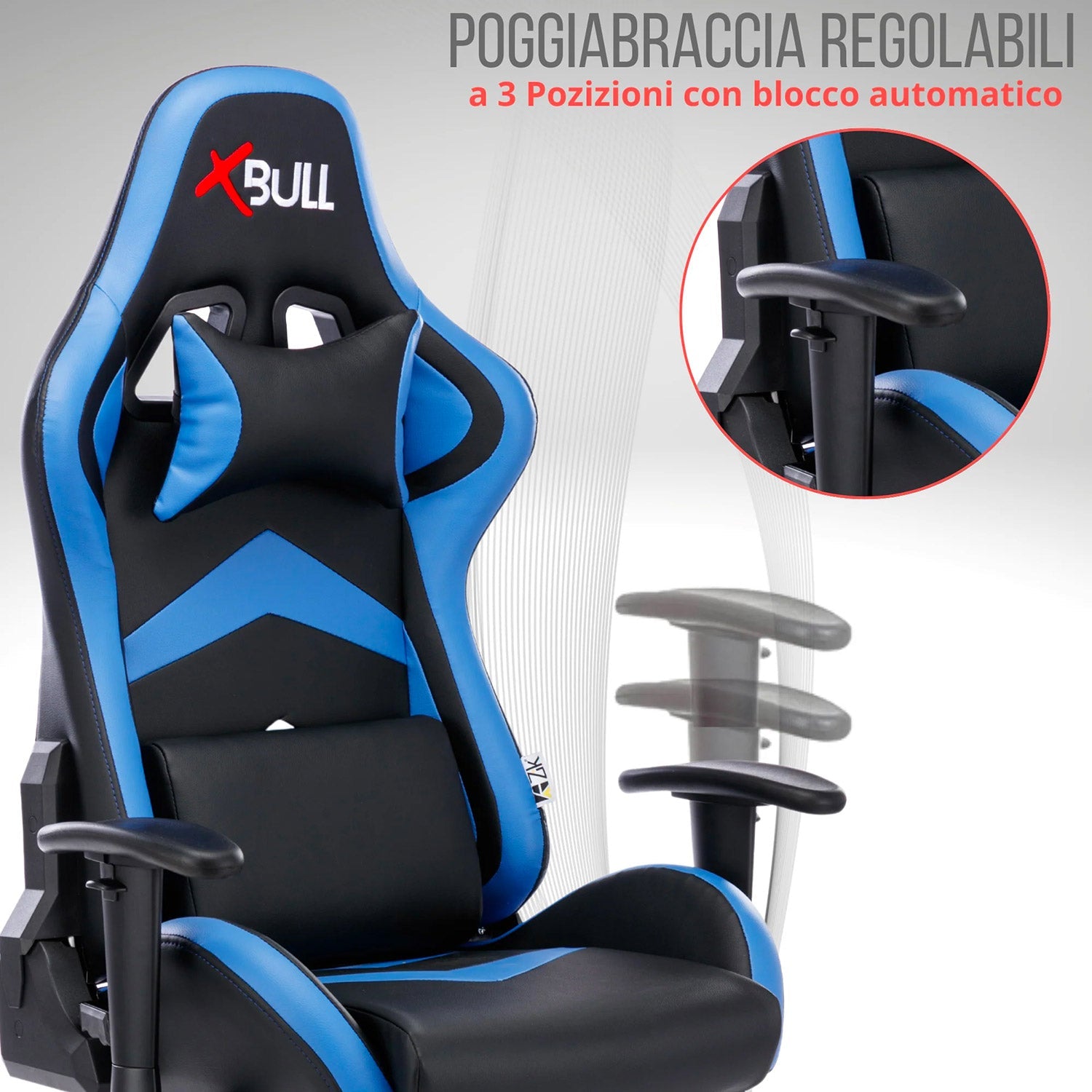 Sedia Gaming da Ufficio 68x55x129/139 cm con Poggiapiedi e Supporto Lombare Blu e Nero