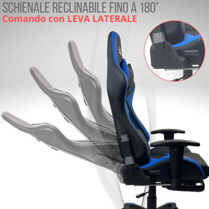 Sedia Gaming da Ufficio 68x55x129/139 cm con Poggiapiedi e Supporto Lombare Blu e Nero