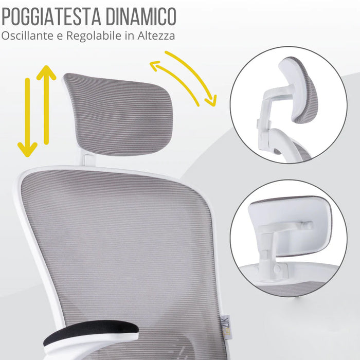 Sedia Direzionale da Ufficio 62x63x119/129 cm Ergonomica con Braccioli Pieghevoli Bianca e Nera