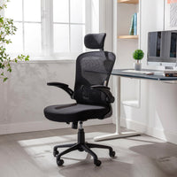 Sedia Direzionale da Ufficio 62x63x119/129 cm Ergonomica con Braccioli Pieghevoli Nera