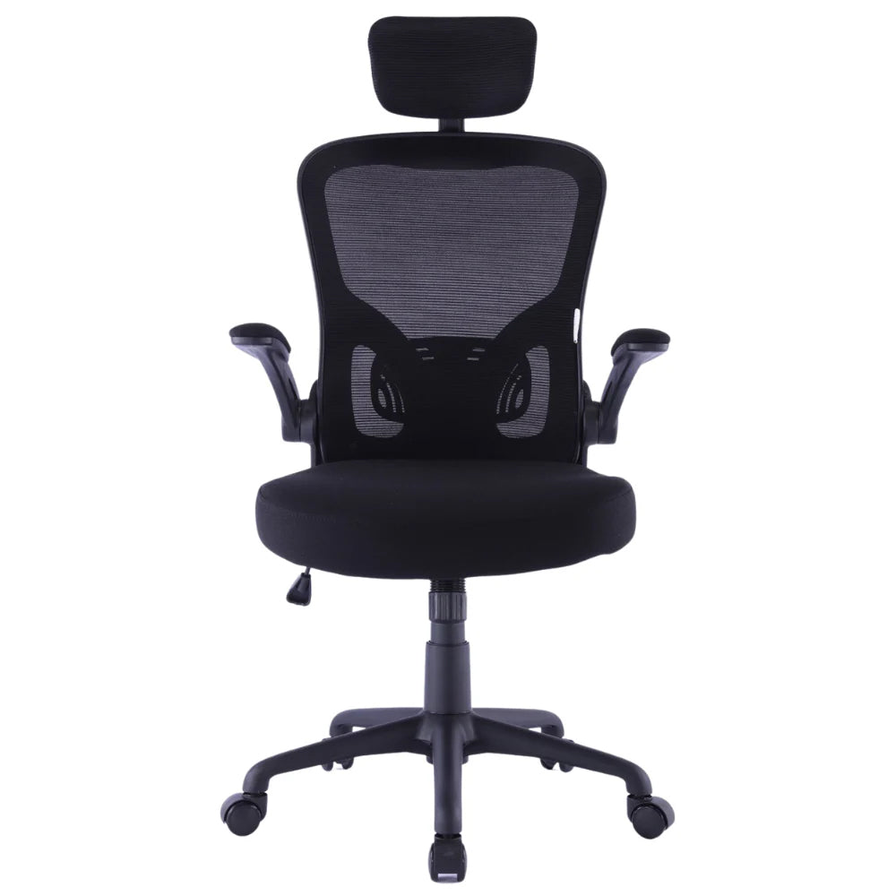 Sedia Direzionale da Ufficio 62x63x119/129 cm Ergonomica con Braccioli Pieghevoli Certificata EN1335 Nera