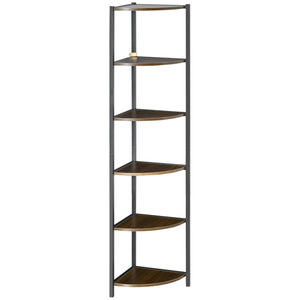 Libreria Moderna Angolare a 6 Ripiani 34x34x166 cm in Metallo e MDF Marrone e Nero