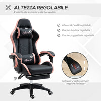 Sedia da Gaming Ergonomica 65x65x121-129 cm in Similpelle Rosa e Nero