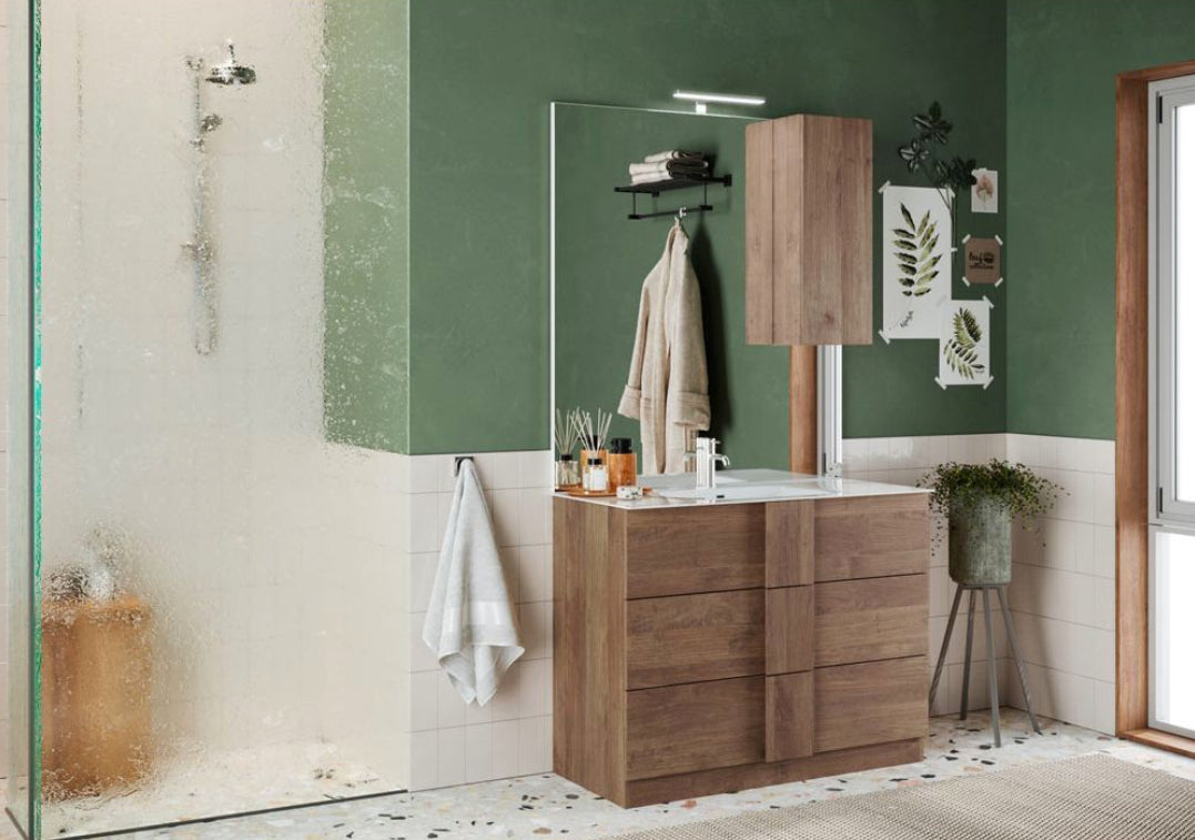 Mobile da bagno tre cassetti, finitura Mercure, Made in Italy 