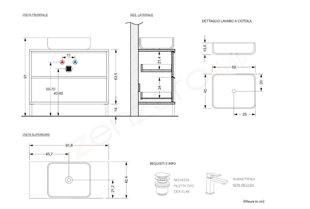 Mobile da bagno due cassetti Nero Frassinato con piedini L.92 cm, Made in Italy 