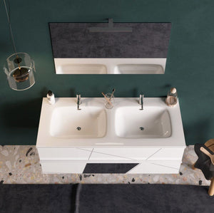 Elegante Mobile da bagno sospeso con doppio lavabo, Made in Italy 